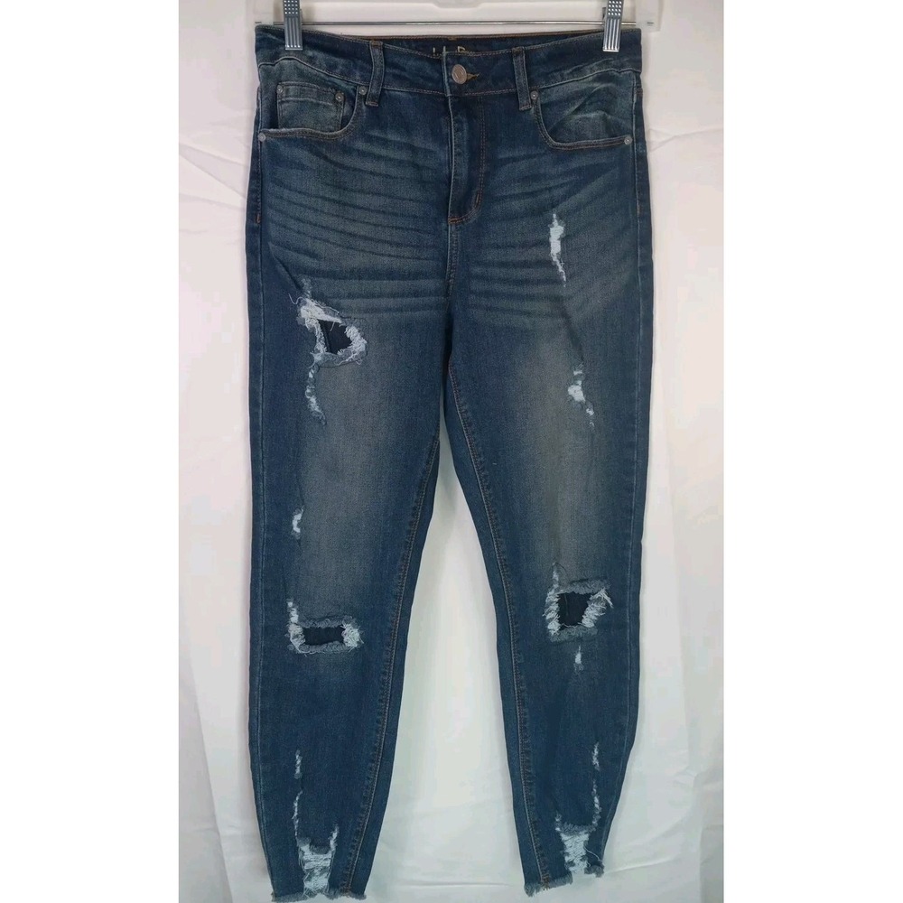 indigo rein women‎ juniors Ankle High Rise tapered Leg distressed  jeans Size 11